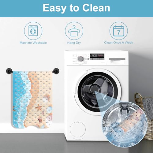 Shower Mat Non Slip, Yonala Premium Anti Slip Stylish Bath Tub Mat, 40 x 16 Inch Extra Large Bathtub Mat with Suction Cups and Drain Holes, Machine Washable - color: Sea Beach