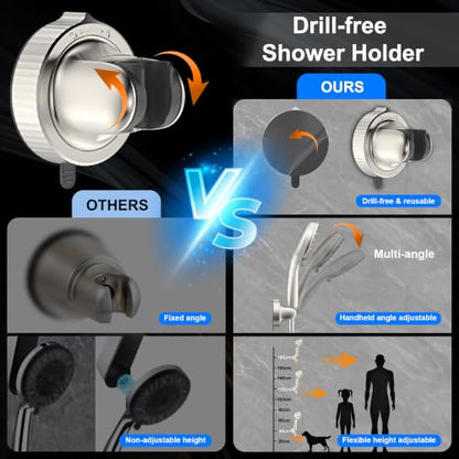 Dual Rainfall Shower Head With Handheld Showerhead, High Pressure Shower Head With Handheld Spray Combo, 8-Mode Showerhead with Adjustable Extension Arm, 71 Inch Hose & Suction Cup Holder, Starlight - color: Starlight
