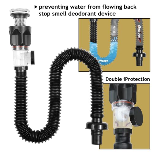 Bathroom Sink Drain Kit, with Flexible Expandable P-Trap Sink Drain Pipe, Fits 1-1/4",1-1/2" and 2'' Drain Hole, Built-in Anti-Clogging Stopper, Anti-Odor Without Overflow - color: Black Without Overflow, style: 1 Pack
