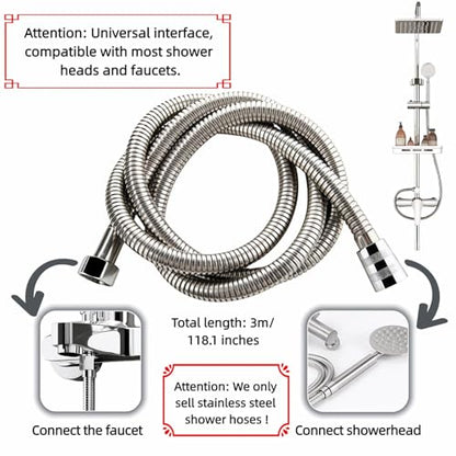 98" Extra Long Shower Hose, 304 Stainless Steel, Leak-Proof & Tangle-Free, Easy Install, Fits Most Showers, Chrome (98.0, Inches)