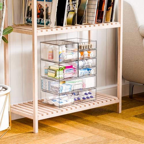 8 Pack Clear Stackable Storage Drawers,Acrylic Drawer Organizer for Medicine,Palettes,Hair Accessories and Makeup Organizer,Plastic Drawers for Cabinet,Office,Desk,Bathroom Storage Containers - style: 8 PACK