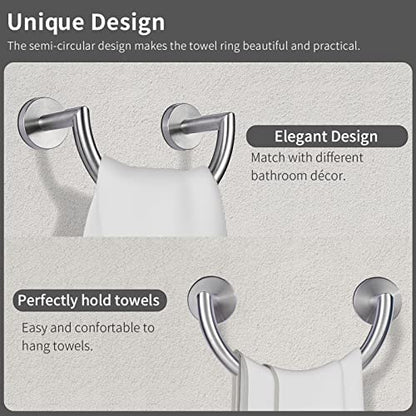 HouseAid Stainless Steel Towel Ring for Bathroom, Hand Towel Holder, Modern Semi-Circular Hand Towel Rack, Wall Mounted, Brushed Nickel - color: Brushed Nickel