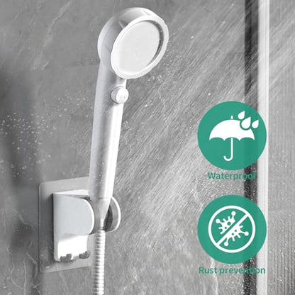 Hand Held Shower Head Holder Wall Mount, 2 Hooks, White, 1 Pack | Shower Hose Holder Adhesive with 2 Hanger Hooks, Adjustable Shower Handle Holder, No Drilling Shower Wand Holder - color: White