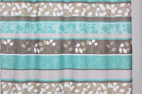 Serafina Home Hotel Quality Fabric Bathroom Shower Curtain: Striped Floral - Teal, Blue, Brown, Beige and White (72 x 70 inches) - color: Striped