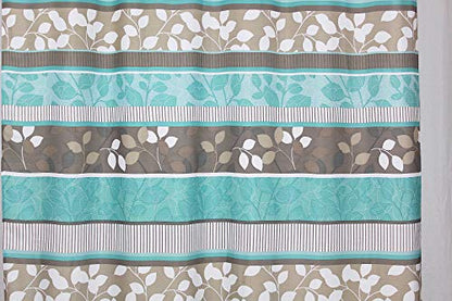 Serafina Home Hotel Quality Fabric Bathroom Shower Curtain: Striped Floral - Teal, Blue, Brown, Beige and White (72 x 70 inches) - color: Striped