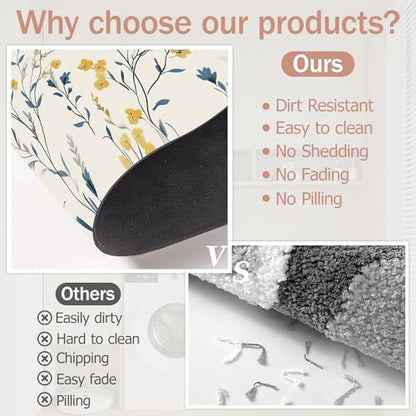 Blue Leaves Bath Mat,Yellow Berries Diatomaceous Earth Bath Mat,Rubber Backing Quick Dry Absorbent Washable Bathroom Rugs for Tub Non Slip 17"x29.5" - color: Blue Leaves,yellow Berries