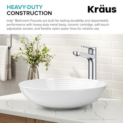 KRAUS Indy Bathroom Faucet for Vessel Sink in Chrome with Single Handle, Pop Up Drain and Supply Lines, KVF-1410CH - color: Chrome, style: Vessel