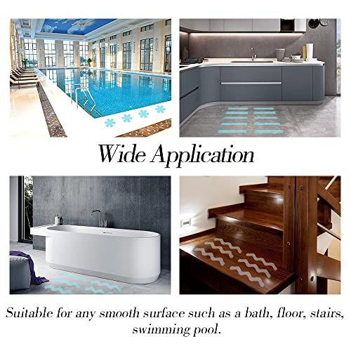 58PCS Bathtub Non Slip Stickers, Adhesive Decals with Scraper | for Bath Tub Stairs Ladders Shower Room, Blue, Made of PEVA, S-shaped, Flower-shaped and Longer Strips Stickers - color: Blue