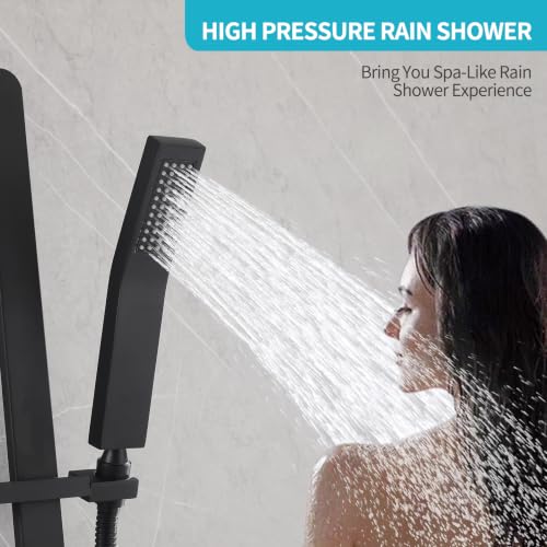 Shower Slide Bar Handheld Shower Head with Hose, Bathroom Showerhead with Handle Spray, High Pressure Shower Slide Bar Height Adjustable with 59.06 Inch Stainless Steel Hose Matte Black - color: Matte Black-Square