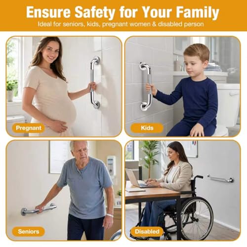Shower Grab Bars for Bathroom 3 Pack Safety Bath Handle for Senior for Wall | Stainless Steel Anti Slip Grab Bars for Shower, Bath Handle for Elderly, Disabled, Shower Handrails for Bathtub Toilet