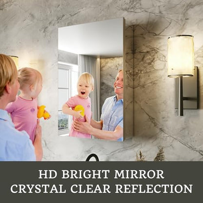 16 x 24 in Medicine Cabinet with Mirror and Side Panels, Silver | Surface or Recessed Medicine Cabinet Mirror with Storage, Adjustable Shelves, Aluminum Alloy Frame, Assembly Required - size: 16''x24''
