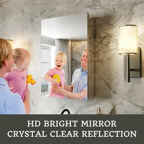 20 x 24 in Medicine Cabinet with Mirror and Side Panels, Silver | Surface or Recessed Medicine Cabinet Mirror with Storage, Adjustable Shelves, Aluminum Alloy Frame, Assembly Required - size: 20''x24''