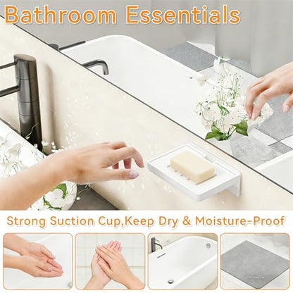 SUOXING 2 Pack Bar Soap Holder for Shower Wall,Self Draining Adhesive Soap Holder,Rustproof Wall Mounted Acrylic Shower Soap Rack & Caddy for Bathroom,Bath,Kitchen,No Drilling PlasticSoap Shelf,White - color: White