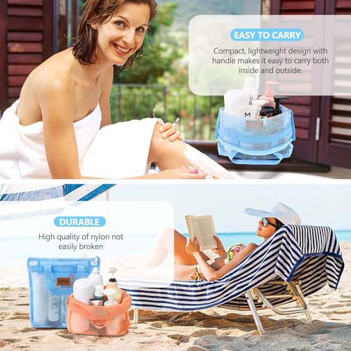Hommtina 2 Pcs Shower Mesh Caddy Bag Quick Dry Hanging Toiletry and Bath Organizer for Travel and Swimming with Zipper (Pink-Blue) - color: Pink-Blue