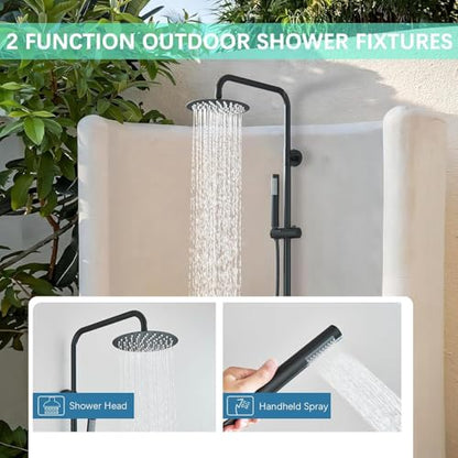 Shower System Matte Black Outdoor Shower Fixtures with 8" Rain Shower Head Handheld Sprayer Single Handle 304 Stainless Steel Wall Mounted Shower Shower Faucet Combo for Bathroom or Backyard - color: Matte Black, style: Two Modes