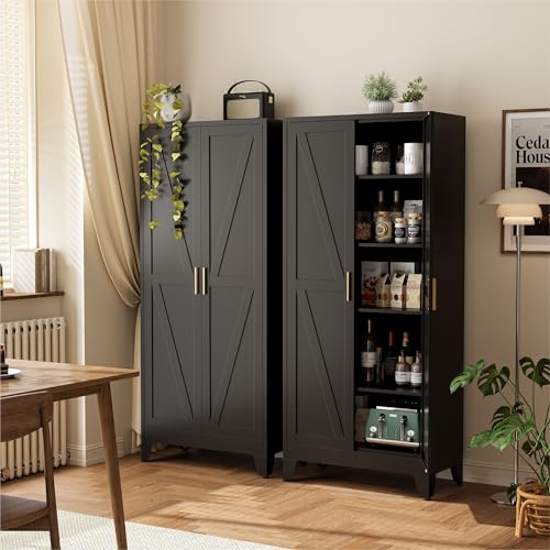 COFaR 71" Modern Pantry Cabinet in Black, 5-Tier Storage Cabinet with Adjustable Shelves, Industrial Steel Cupboard for Kitchen, Office & Living Room Organization - color: Black, size: 71"H 5 Tiers