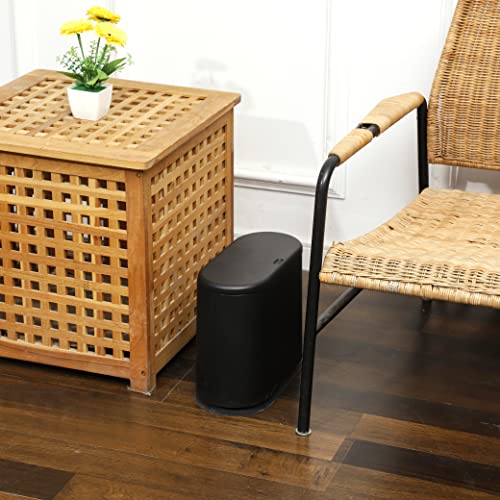 Black Slim Bathroom Trash Can with Press Top Lid,12 Liter Small Thin Garbage Can,3.17 Gallon Narrow Dog Proof Plastic Waste Basket and Covered Wastebasket for Room,Bedroom,Kitchen,Toilet,Office,Dorm - color: Black