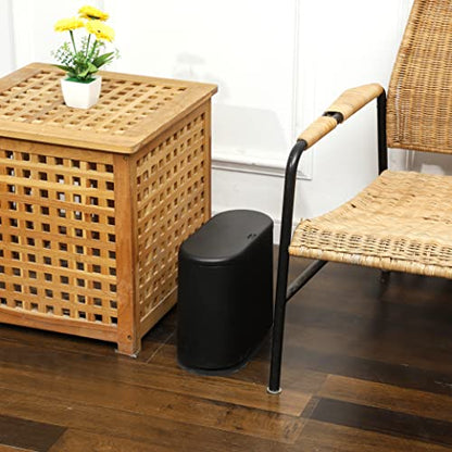 Black Slim Bathroom Trash Can with Press Top Lid,12 Liter Small Thin Garbage Can,3.17 Gallon Narrow Dog Proof Plastic Waste Basket and Covered Wastebasket for Room,Bedroom,Kitchen,Toilet,Office,Dorm - color: Black
