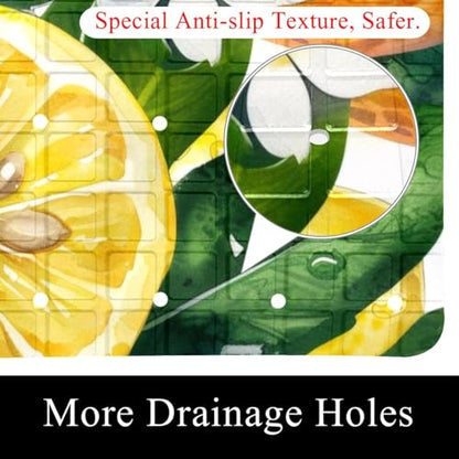 Bath Tub Mat Non Slip 15.1 x 26.8 Inch, Watercolor Seamless Fruit Lemon Eco Friendly Bathmat with Suction Cups Drain Holes Shower Tub Mats - color: Multi 02