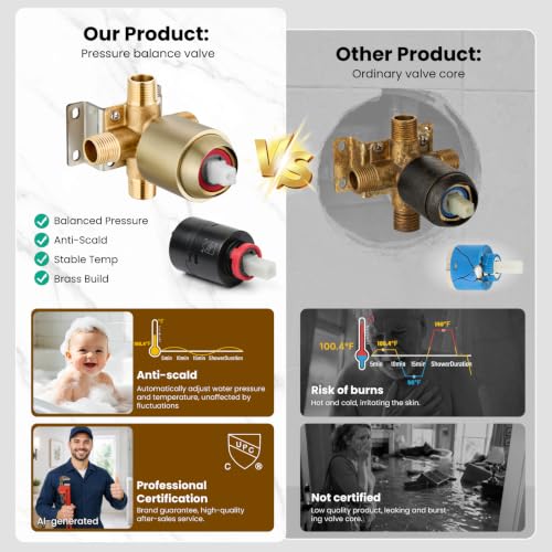gotonovo Tub Shower Faucet Set with Valve 6 Mode Handheld Brushed Gold | Bathtub Faucet Set,6 Mode ABS Handheld Spray,6.3’’ Metal Tub Spout,Brass Valve Trim Kit,Shower Head and Handle Kit,Wall Mount - color: Gold
