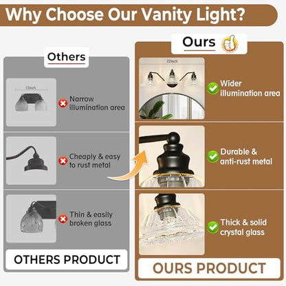 Redluck 3-Light Modern Bathroom Light Fixtures, Black Vanity Lights | Flower Glass Shade, Easy to Install, Rustproof Finish Wall Sconces Lighting for Bathroom Mirror, Living Room, Metal - color: Black
