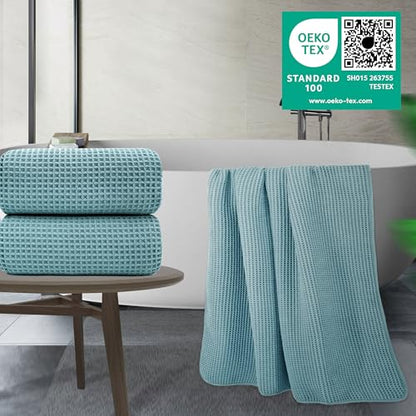 POLYTE 430 GSM Microfiber Quick Dry Lint Free Bath Sheet, 70 x 35 in, Set of 2 (Waffle Weave) - color: Green, size: 35 x 70 in