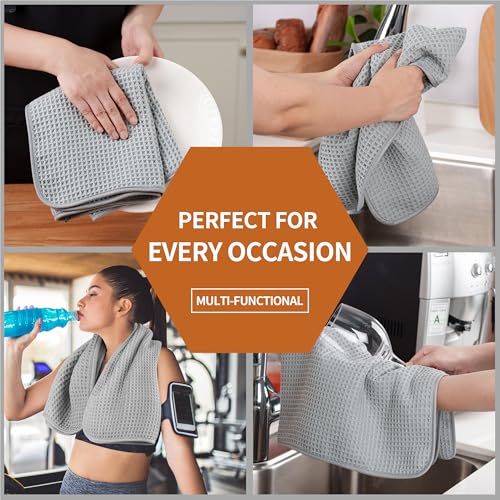 Microfiber Waffle Hand Towels, 2 Pieces, Soft, Absorbent, Fast Drying, Lint Free 430 GSM (Silver) - color: Silver