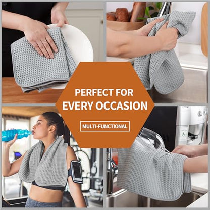 Microfiber Waffle Hand Towels, 2 Pieces, Soft, Absorbent, Fast Drying, Lint Free 430 GSM (Silver) - color: Silver