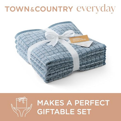 Town & Country Everyday 4-Piece Textured Windowpane Hand Towel Set, 20x30-Inch, 100% Cotton, Plush & Absorbent 550GSM, Blue - color: Blue