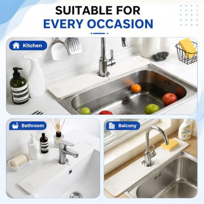 Absorbent Stone Faucet Mat for Kitchen Sink - 15.8" x 4" Diatomite Stone Sink Tray, Quick Dry Bathroom Sink Splash Guard Behind Faucet, Water Catcher Counter Protector (White) - size: 15.8" x 4"
