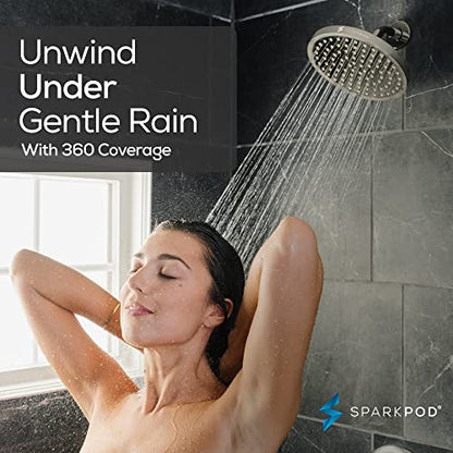 SparkPod Rain Shower Head, 8 Inch Round, Elegant Brushed Nickel Finish | High Pressure Shower Heads, 90 Nozzles, Adjustable Showerhead, No Tools Needed, Universal Connection - color: Elegant Brushed Nickel, style: 8 Inch Round