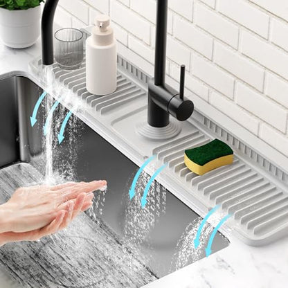24'' Folding Faucet Mat for Kitchen Sink Splash Guard[7° Slope Fast Self-draining][Snap Lock Fit] Kitchen Sink Faucet Mat Splash Guard Kitchen Sink Area Water Splash Guard Behind Faucet Draining Mat - color: Light Gray, size: 24" x 5.5"