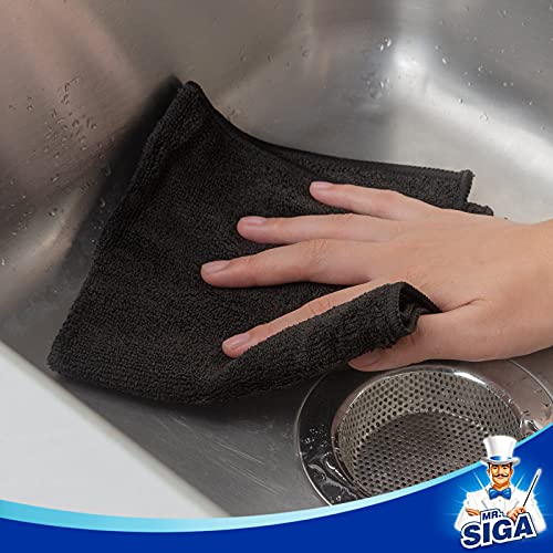 MR.SIGA Microfiber Cleaning Cloths, Streak Free Microfiber Towels, 12 Pack | All-purpose microfiber cloths, ultra absorbent, reusable household cleaning towels, Black, 32 x 32 cm(12.6 x 12.6 inch) - color: Black