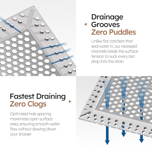 Square Shower Drain Hair Catcher, Efficient Drainage, Gray, 4 inch | 304 Stainless Steel and TPE Material/ Stays in Place / Easy Clean / Anti-Clogging / Fits Bathroom Hair Catcher for Shower - color: Gray, size: 4 inch