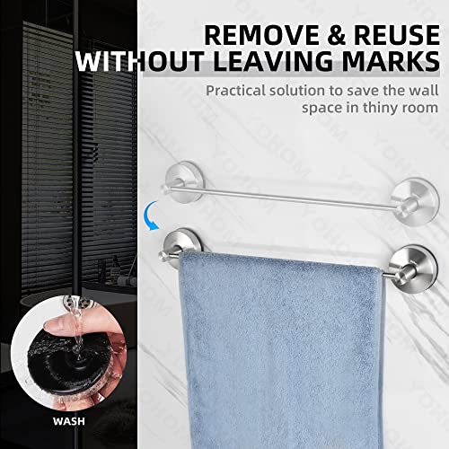 YOHOM Suction Cup Towel Bar for Shower 17 Inch Stainless Steel Bathroom Towel Rack Suction Washcloth Holder Vacuum Hand Towel Bar for Glass Shower Door Removable Towel - color: 17inch-silver