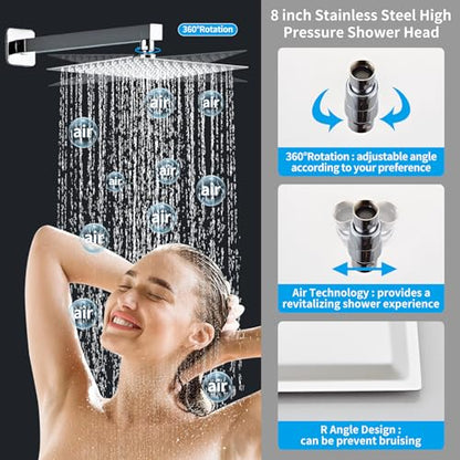 8 Inch Polished Chrome Shower Faucet Set with Rain Shower Head and Handheld Spray, Wall Mounted Rainfall Shower Head with Handheld Combo, Bathroom luxury Shower System with Valve and Trim - color: Polished Chrome, size: 8 IN