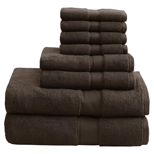 Madison Park 800GSM 100% Cotton Bathroom Bath Towel Set of 8, Brown | Long Staple, Highly Absorbent, Durable Hotel Spa Quality, Quick Dry, Double Stitched Hems, Lint Reducing, OEKO-TEX Certified - color: Brown, size: Multi-Sizes