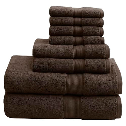 Madison Park 800GSM 100% Cotton Bathroom Bath Towel Set of 8, Brown | Long Staple, Highly Absorbent, Durable Hotel Spa Quality, Quick Dry, Double Stitched Hems, Lint Reducing, OEKO-TEX Certified - color: Brown, size: Multi-Sizes