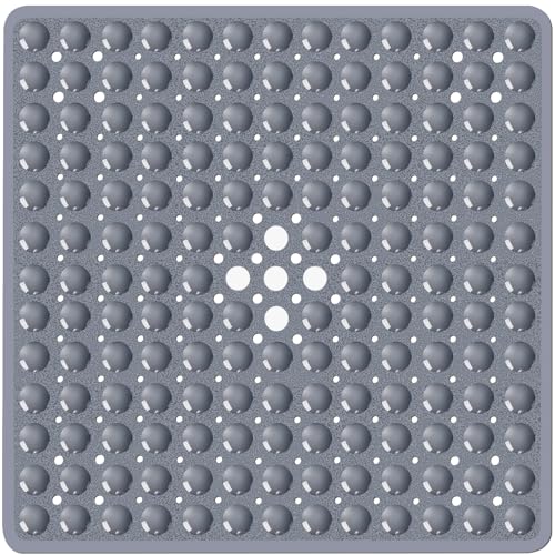 Square Shower Mat Bathtub Mat Tub Bath Mat Non Slip Grey 21"x21" | Shower Mats for Inside Shower Tub, Shower Stall Mats for Bathroom Floor, With Suction Cups Drain Hole Easy Washable, BPA-Free - color: Gray, size: 21" x 21" (Square)
