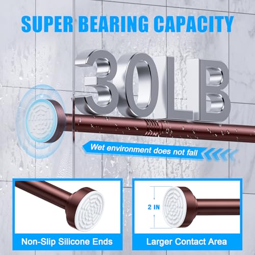 TEECK Shower Curtain Rod, 32-92 inch Adjustable Spring Tension Curtain Rod, Never Rust Anti-Slip Shower Curtain Rod for Bathroom, No Drilling, Never Collapse, Easy to Use, Brown - color: Brown, size: 32-92 Inches