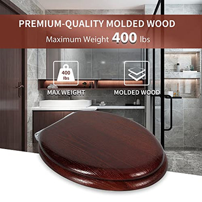 Angel Shield Toilet Seat Round Wood Slow Close(Dark Walnut) | Quick Release Metal Hinges, Adjustable Fit for Standard Round Toilets, Easy to Install&Clean - color: Dark Walnut, size: Round