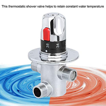Brass Thermostatic Mixer Valve, Temperature Control Shower Valve, Wall Mounted Bath Mixer with Safety Button and Dual Filter Nets, for Home Water Heater and Shower System
