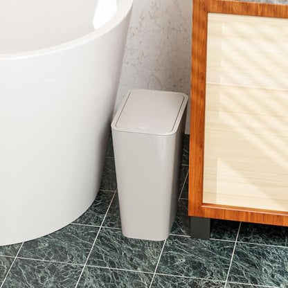 Yieach 12L Slim Bathroom Trash Can with Lid,3.17 Gallon Pet/Dog Proof Kitchen Trash Can,Rectangle Thin Garbage Can,Covered Waste Basket,Narrow Small Plastic Trashcan for Room,Bedroom,Office,Grey 3PCS - color: Gray, size: 12L - 3 PACK