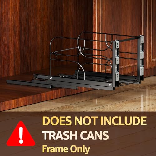 Pull Out Trash Can Under Cabinet, Soft Close Heavy Duty 200LB, Black | Under Sink Trash Can Organizer, Full Extension Slides, Fits 12 W x 17 D Cabinet Opening, Kitchen Cabinet, Can Not Included - color: Black, size: Single