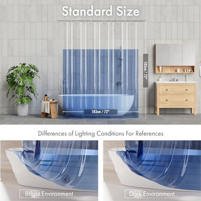 AmazerBath 100% EVA Shower Curtain Liner, 72 x 72 Inches Heavy Duty Shower Curtain and Liner 2-in-1 with 3 Clear Stones and 12 Brass Grommets, Color Block Soft Shower Liner - Clear & Ocean Blue - color: Rainbow Flip Oceanic