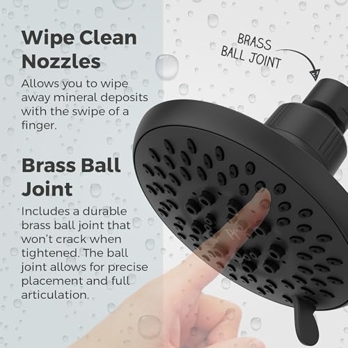 Pfister Universal Shower Head, Shower Arm Not Included, 5-Function, 1.75 GPM, Matte Black Finish, 015WS2UT01B - color: Matte Black