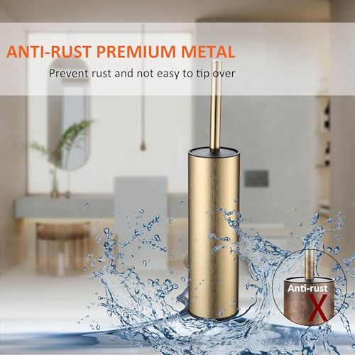 Toilet Brush and Holder Set Premium Material Toilet Bowl Cleaner Free Standing Toilet Bowl Brush and Holder Gold - color: Gold