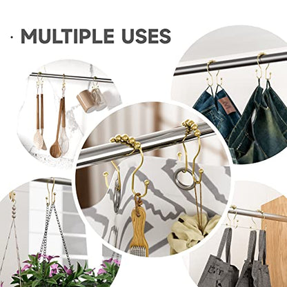Bathway Gold Shower Curtain Hooks, Shower Curtain Hook Shower Curtain Rings Rust Proof Smooth Double Shower Curtain Hooks, Shower Hooks for Shower Curtain Bathroom Shower Rod Hook 12 Pcs - color: Gold