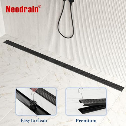 Neodrain 72" Linear Shower Drain, Matte Black 304 SS Bathroom Linear Drain | Black Shower Drain with Quadrato Grate& Adjustable Feet, Long Rectangle Shower Floor Drain in Bathroom, Balcony etc,cUPC - color: Matte Black, size: 72 In