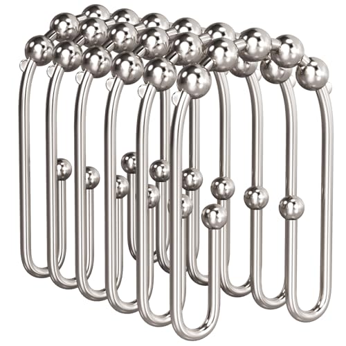 AmazerBath Shower Curtain Hooks, Metal Shower Curtain Rings Rust Proof, Double Sided Shower Curtain Hooks for Shower Curtain Liner Smooth Brushed Nickel Shower Hook Rings for Bathroom, Set of 12 - color: Nickel, style: Modern